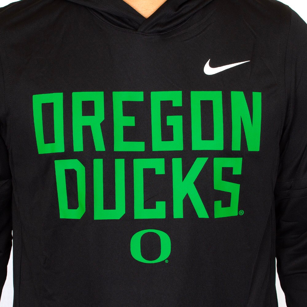 Classic Oregon O, Nike, Black, Long Sleeve, Performance/Dri-FIT, Men, Football, Sideline, Hooded, T-Shirt, 926066